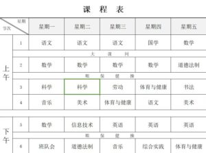 五年级课程表